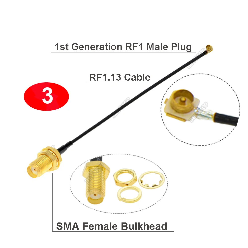 1pcs  Cable SMA Female to uFL/u.FL//-1  1 Male Plug WIFI Antenna RF Cable RG1.13 Pigtail Extension