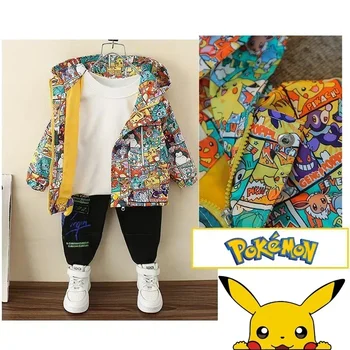 Casaco infantil Pokémon Pikachu Cartoon, Casaco infantil, Rapaz, Meninas, Camisola de basebol, Camisa, Impermeável, Leve, Tops de anime, Vestuário