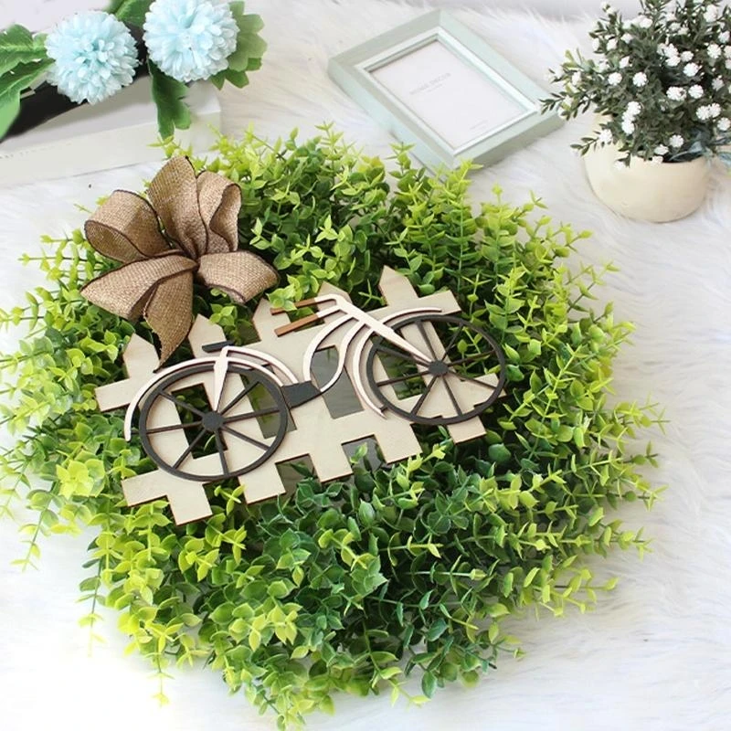 

Artificial Plant Wreath Simulation Green Leaves Fence Bowknot Garland for Farmhouse Front Door Wall Decoration 15UB