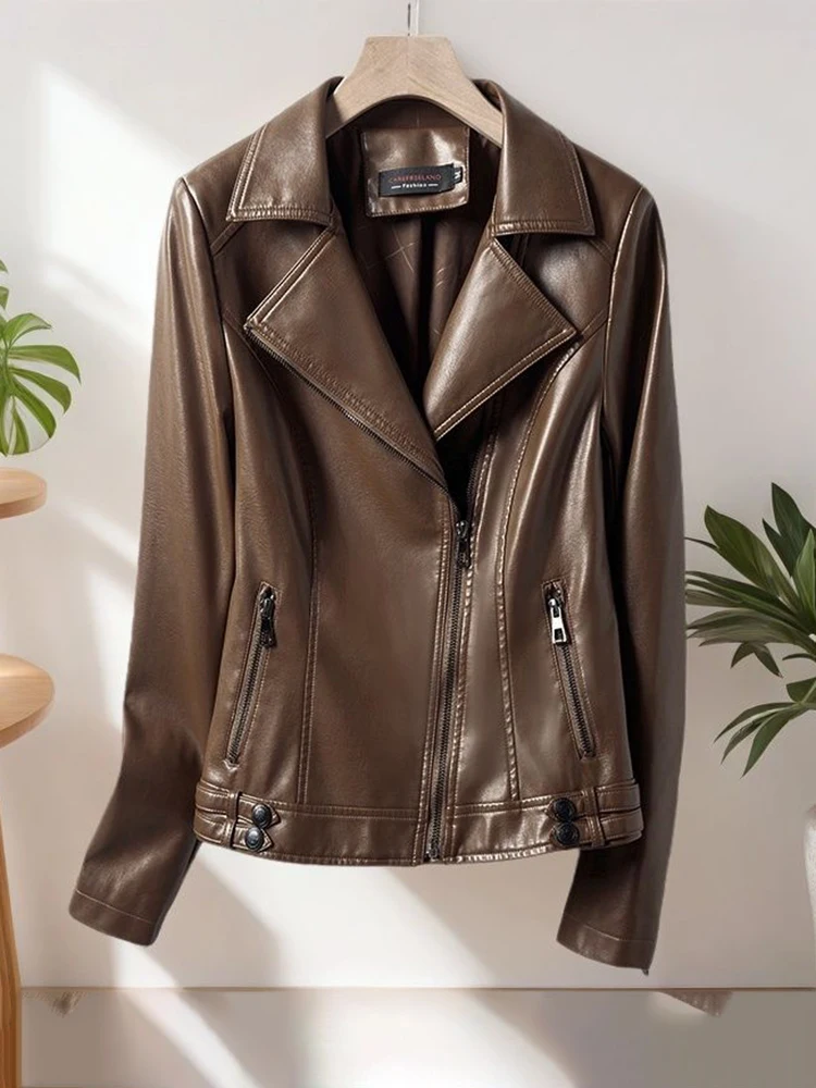 

Haining Real Leather Jaet Women's ort Slim Fit Large Size Spring Autumn ular Weight Loss Korean Sle eepskin Coat