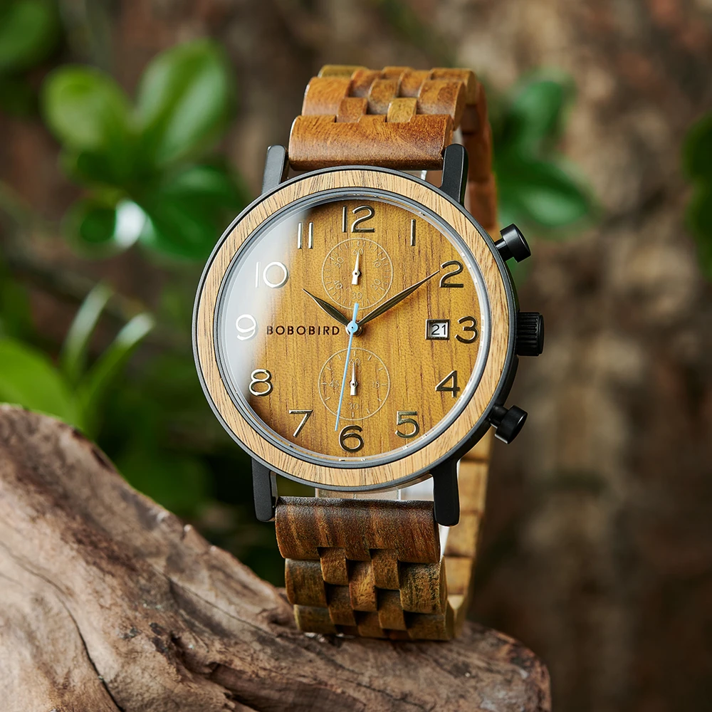 BOBO BIRD Wood Watch for Men Quartz Watches Male Auto Date Quartzs Wristwatch Wooden Male Wrist Watch Relogio Masculino Custom