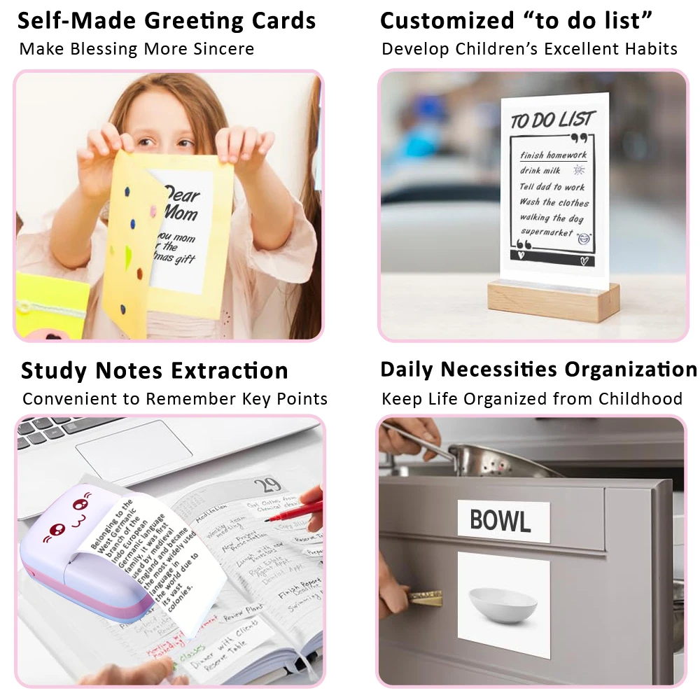 Kids Portable Printer Cute Cat Thermal Maker Price Label Picture Luggage Tags English Learning Bluetooth Printing Education Toys