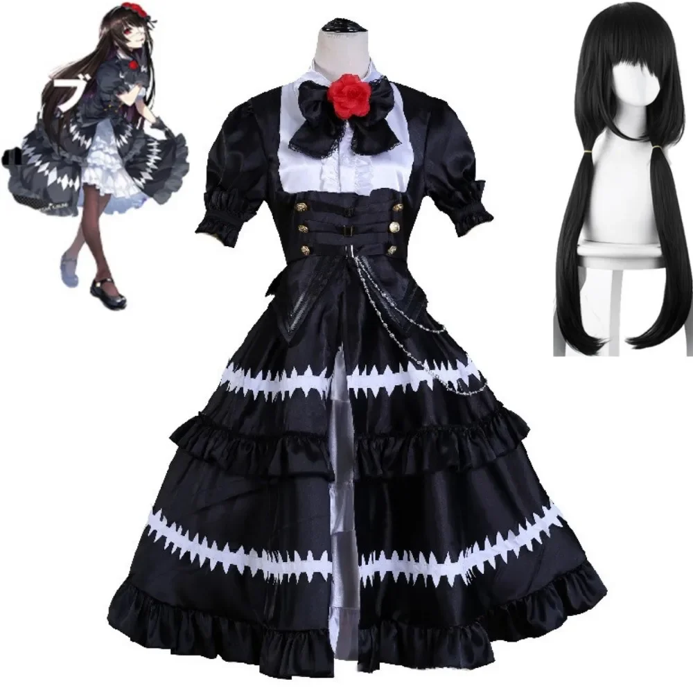 Anime Tokisaki Kurumi Nightmare DATE A LIVE DateALive DAL Cosplay Costume Wig Ratatoskr Gothic Lolita Black Dress Halloween Suit