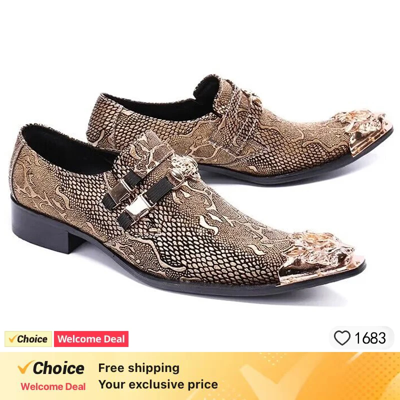 

Men's Khaki Snakeskin Dress Shoes Fashion Party Shoes Formal Designer Footwear for Wedding, Stage, Show or Special Occasions