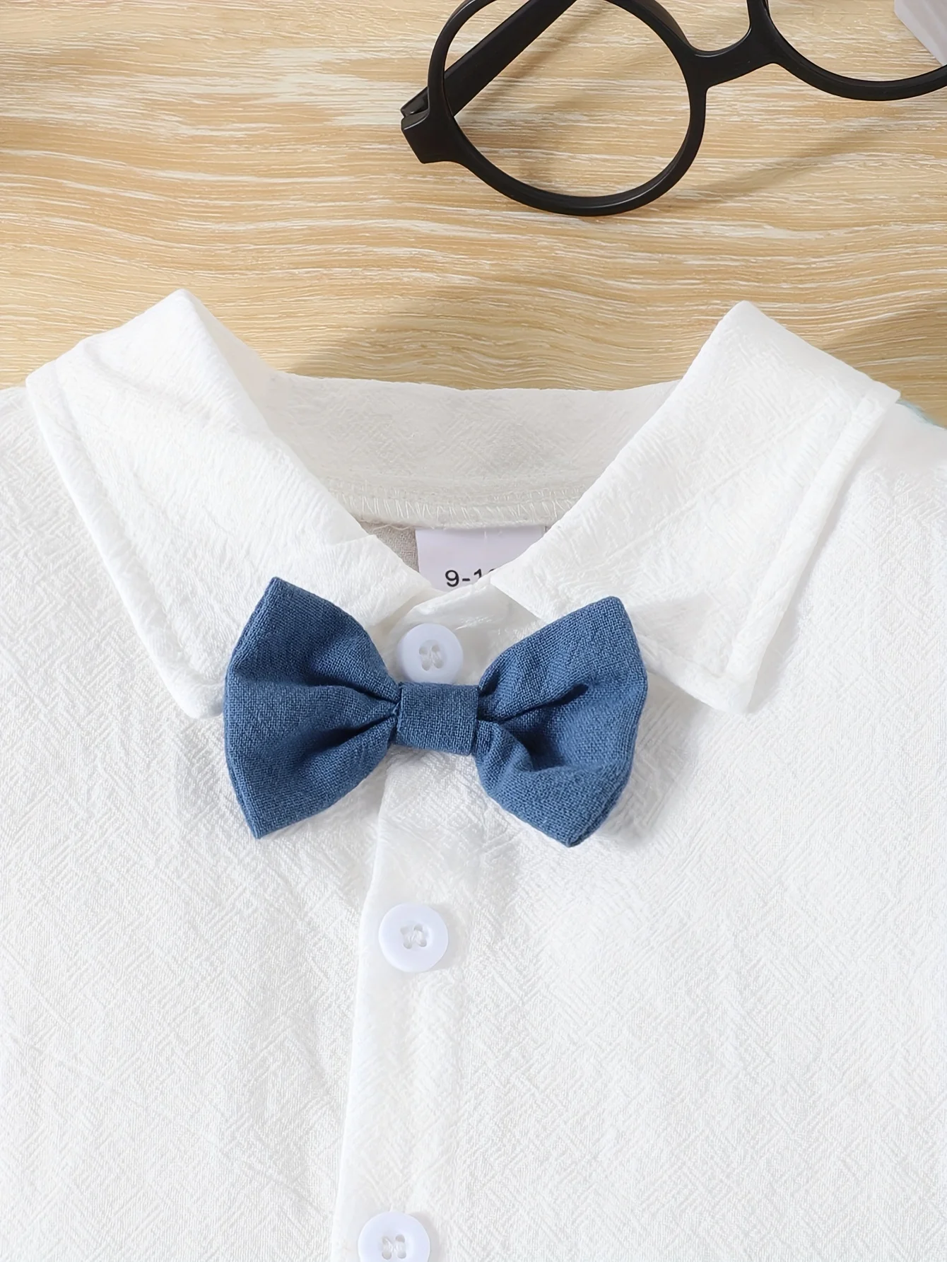 2 Piece Summer Baby Boy White Short Sleeve Bow Tie + Blue Back Strap Shorts Preppy Suit School Casual Show Suit Gentleman Suit