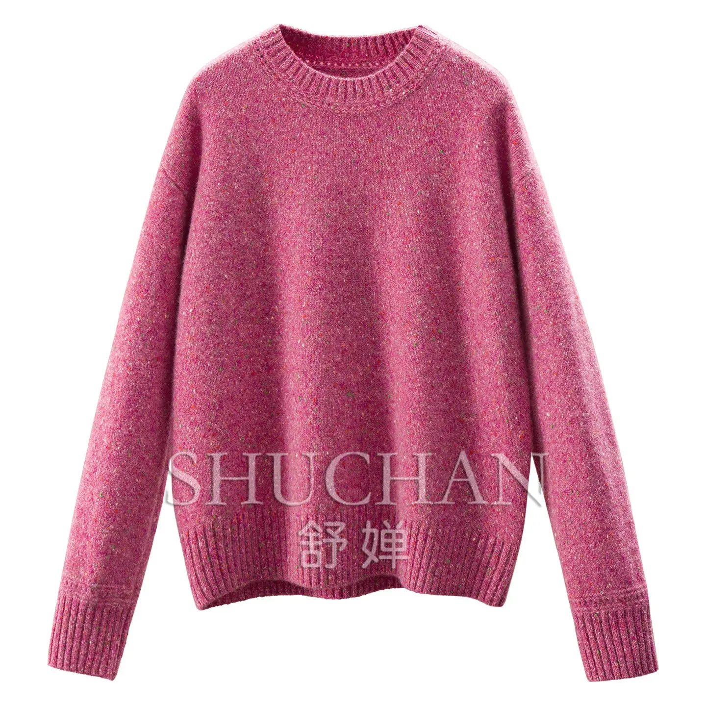570g Warm Luxury Haute Couture 100% Cashmere Colored Dot Yarn Crew Neck Sweater Women Sueter Mujer Invierno