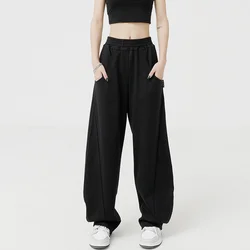 Autumn Winter Sports Pants for Women Straight Loose Wide Leg Pants High Waist Streetwear Casual Sweatpants Black Gray Trousers