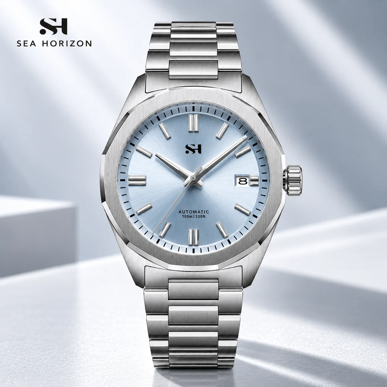 SEA HORIZON SH11 Men's Automatic Watch Miyota 9015 39mm Slim 316L Stainless Steel Integrated Bracelet Sapphire Crystal 100M Wate