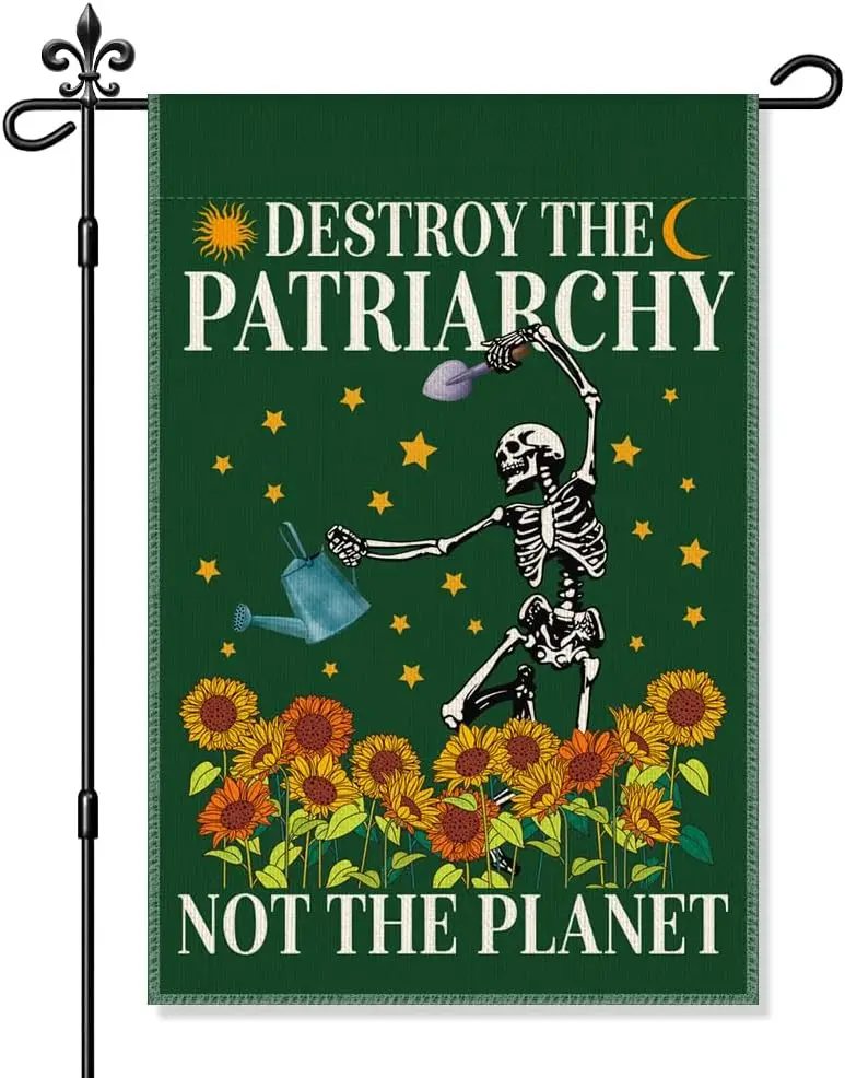 Destrói o Patriarcado, Não o Planeta - Bandeira de Jardim, Bandeiras de Jardim Engraçadas de Esqueletos de Halloween para Exteriores, Apoie os Direitos das Mulheres TTW GGO