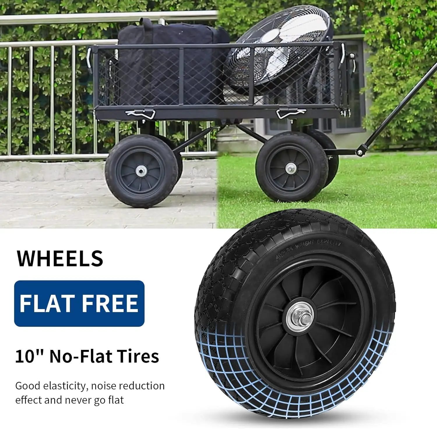 Rotating Handle and Removable Sides, 4 Cu.Ft Capacity Utility Heavy Duty Garden Carts and Wagons