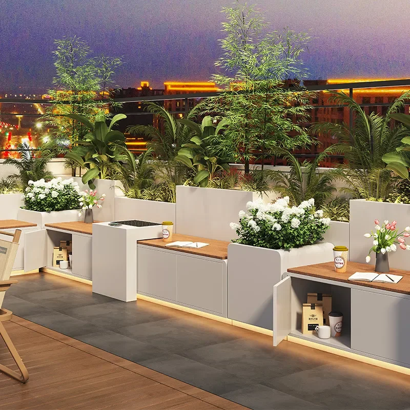 For Outdoor Stainless Steel Flower Box Bench Combination Terrace Seat Planting Box Balcony Courtyard Flower Bed Partition