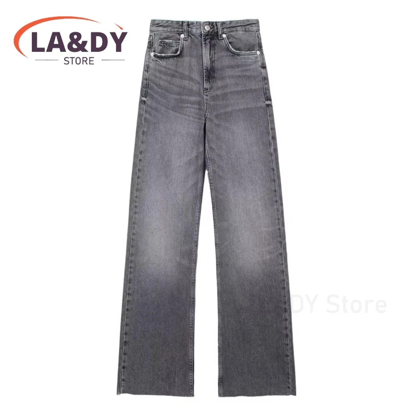 Wide Legs Denim Pants Women 2024 Spring Fashion Vintage Female Casual Loose Pockets Zipper High Waisted Trousers