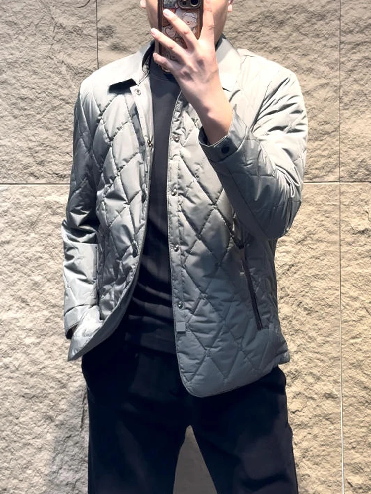 

Мужская зимняя хлопковая куртка с модным воротником, простая, элитная, повседневная, с ромбовидным узором, теплая, молодежная, свободная посадка, Urban Sle