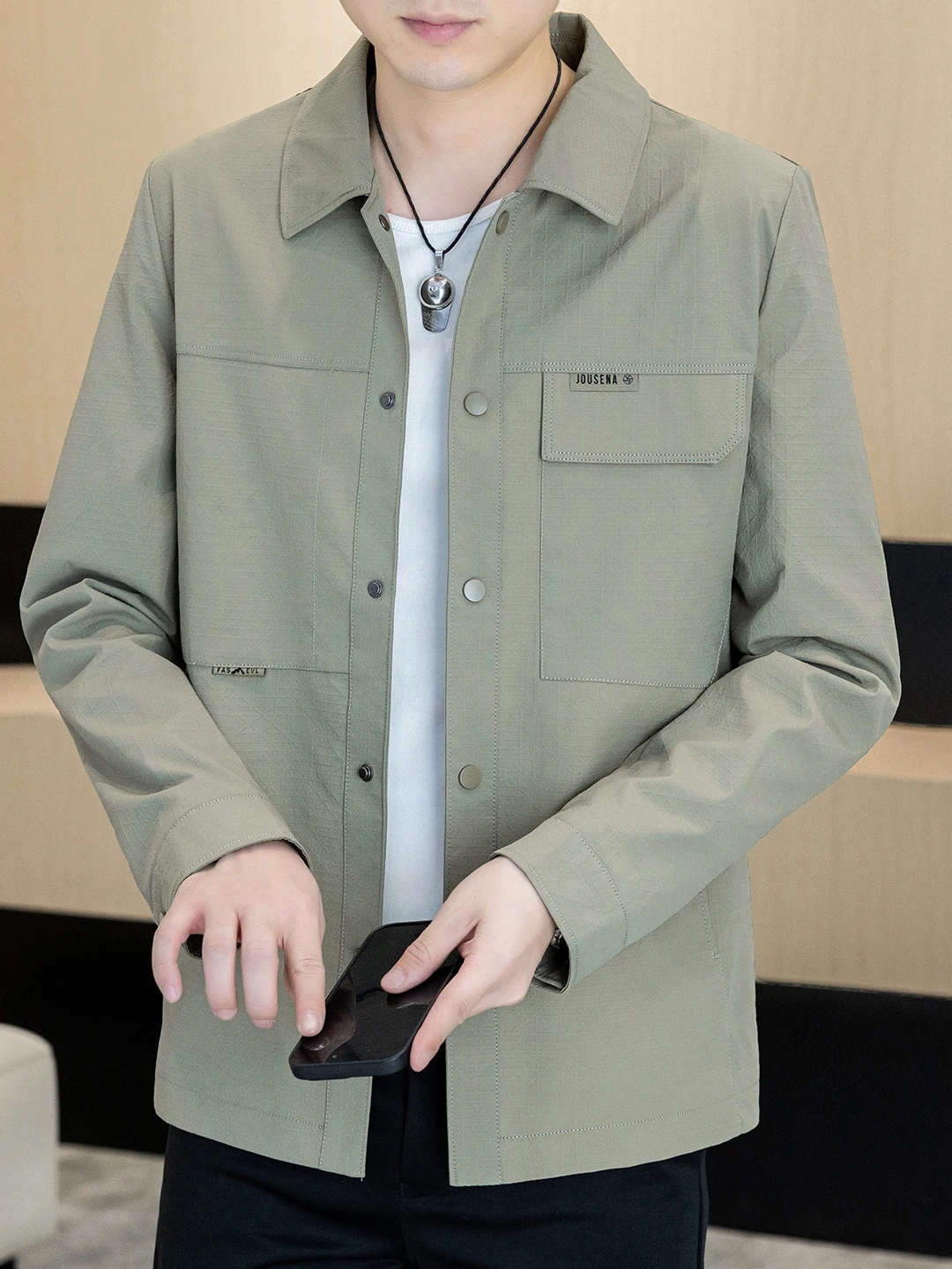

Casual Busin Sle Patchwork Work Jaet Men's Spring Autumn Flip Collar Utili Coat Faion k Pattern Splicing Outerwear