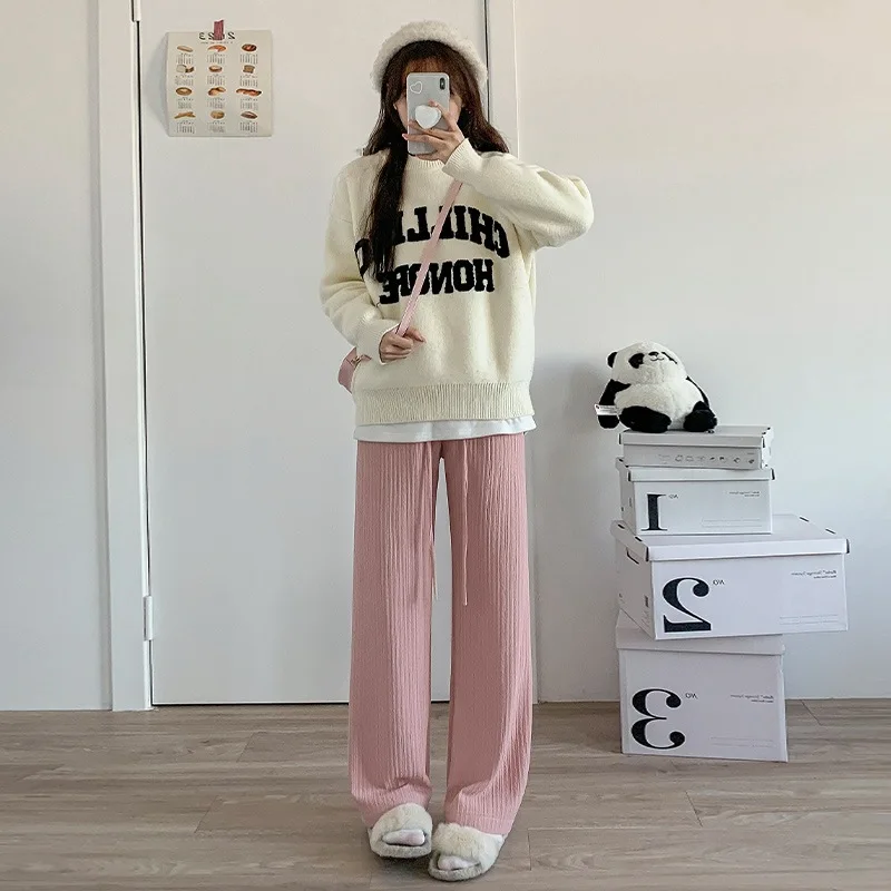 Pantalones de pierna ancha viscosa mujer primavera señora melocotón leche Modal Pantalones agrupados personalizado estilo americano Neutral Simple
