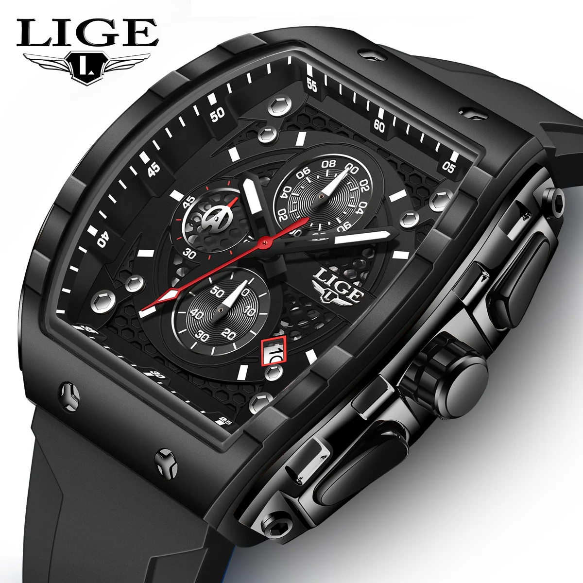 Top-Marke LIGE Herrenuhren Luxus Quadratische Quarz-Armbanduhr Wasserdicht Leuchtende Chronograph-Uhr für Männer mit Datumsanzeige