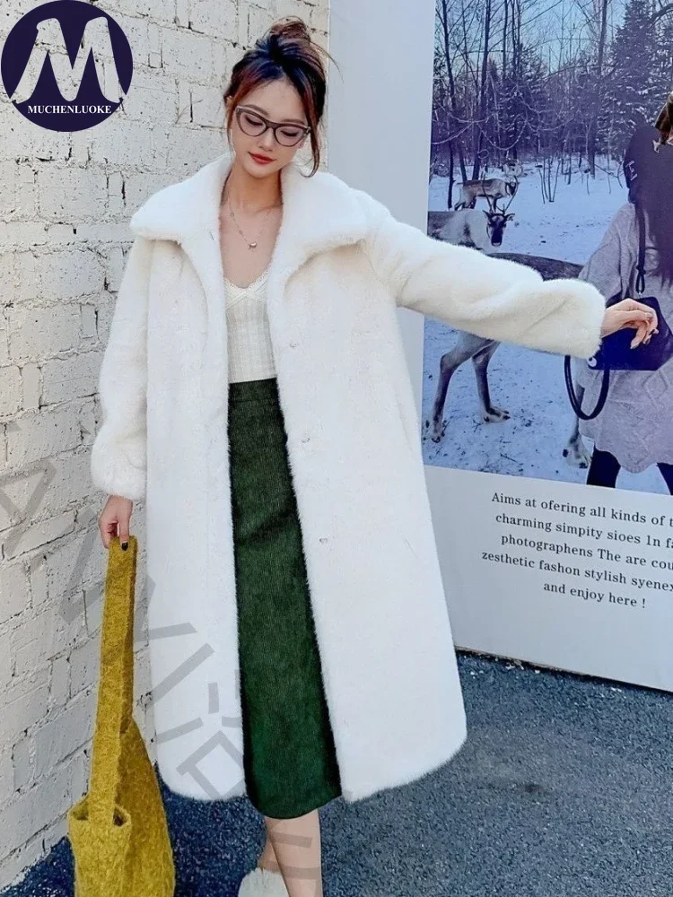 

Women's Elegant Faux Mink Fur Coat Winter Square Neckline Thick Warm Casual Loose Korean Fashion Warm Jacket