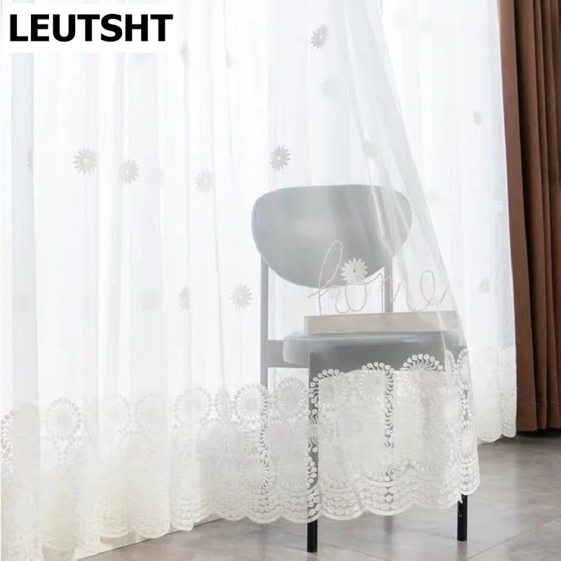 Custom Size European Embroidered Sheer Curtains for Living Dining Room Bedroom Luxury White Tulle Windows Decor Elegant Voilage