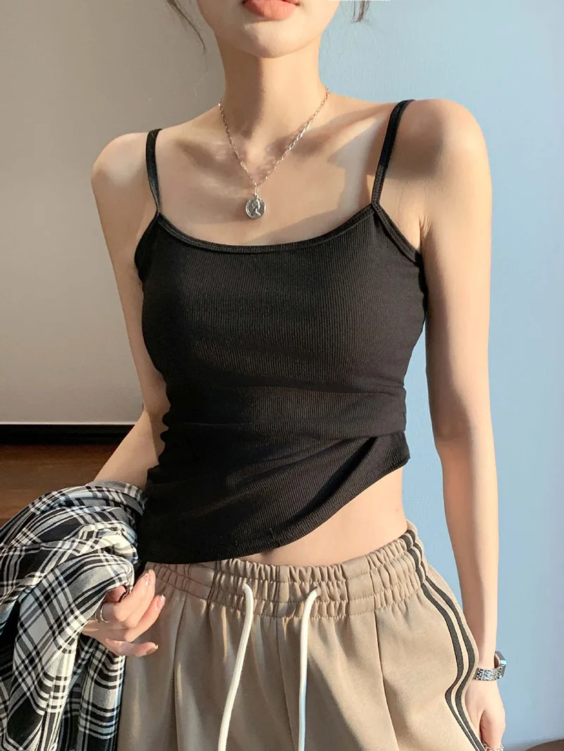 Sexy Sling Camisoles Women Crop Tops Solid Color Sleeveless T-shirt Base Tee Tops Skinny Vest Female Slimming Tanks Underwear