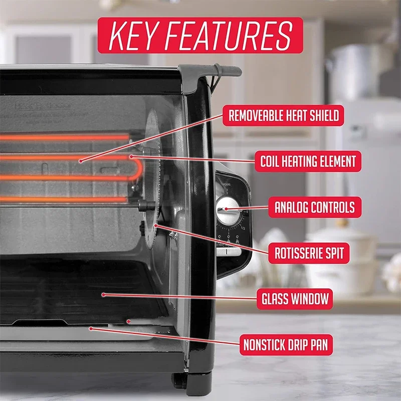 Horno eléctrico 1000W Horno para pollos gran capacidad 25-250 ℃   control de temperatura del perilla del horno doméstico