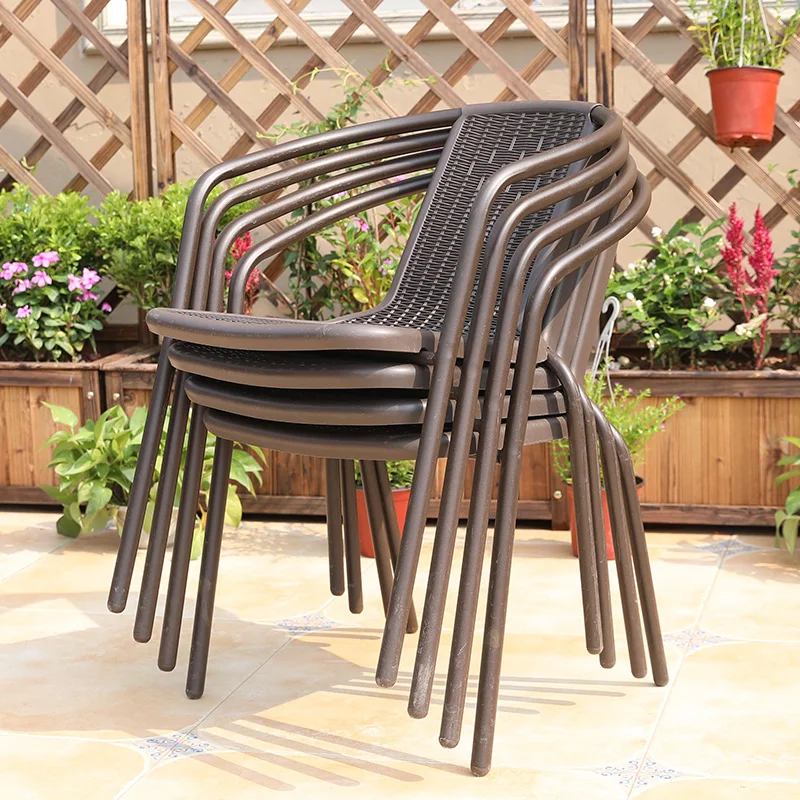 Black Modern Garden Chairs Comfortable Pvc Plastic Back Waterproof Garden Chairs Lazy Armrest Sillas Outdoor Patio Furniture