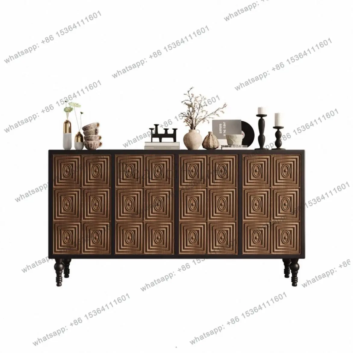 

Retro style wabi-sandy style solid wood dining side cabinet American light luxury medium and ancient style entrance cabinet