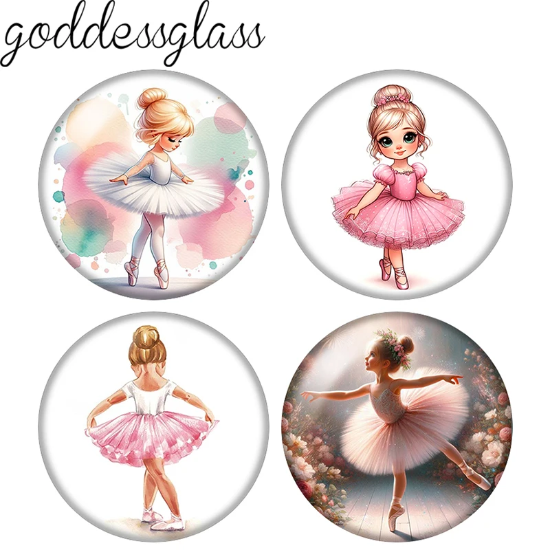 New ballet baby girl cute dancing girl 10pcs mix 12mm/18mm/20mm/25mm Round photo glass cabochon demo flat back Making findings