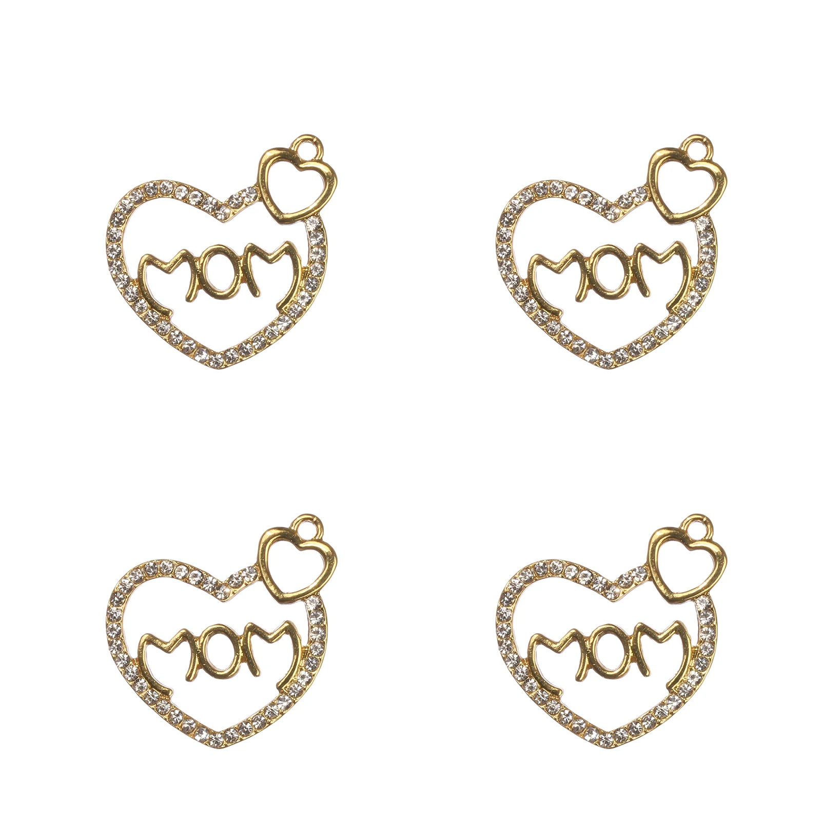 10pcs MOM Heart Charms with Rhinestone Fit for Bracelet Bangle Making DIY HT0134-HT0137