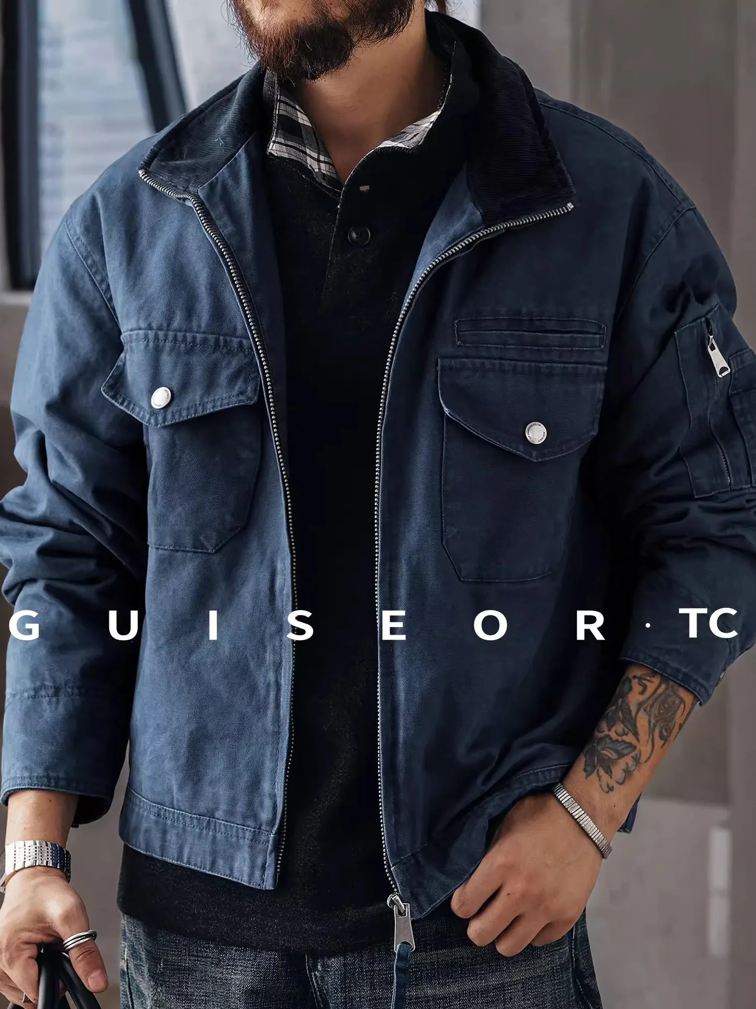 

Мужская винтажная куртка свободного кроя, синяя, в рабочем стиле, повседневная верхняя одежда для весны и осени, американская, дышащая, с длинными рукавами