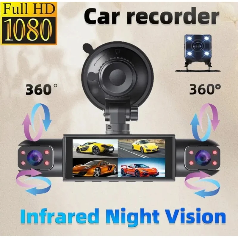 4 Lens Dash Cam 1080p Full HD 170° Wide Angle with Rearview Camera Compatible with Any Vehicle Model Car Safety Driving Recorder