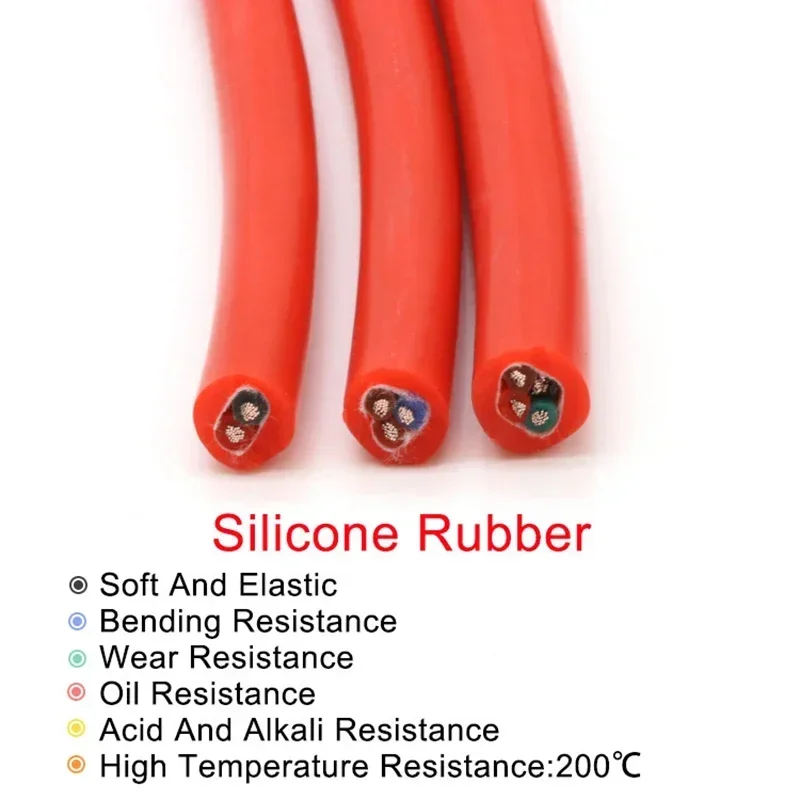 Square 0.3 0.5 0.75 1 1.5 2 2.5 4mm Ultra Silicone Rubber Cable 2 3 4 Cores Insulated Flexible Copper High Temperature Wire