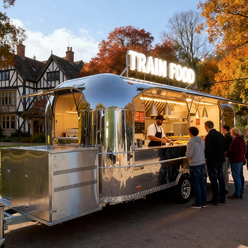 Multifunctional Outdoor Mobile Food Truck Trailer Remorque Food Truck Fast Food Trailer with Full Kitchen Equipment