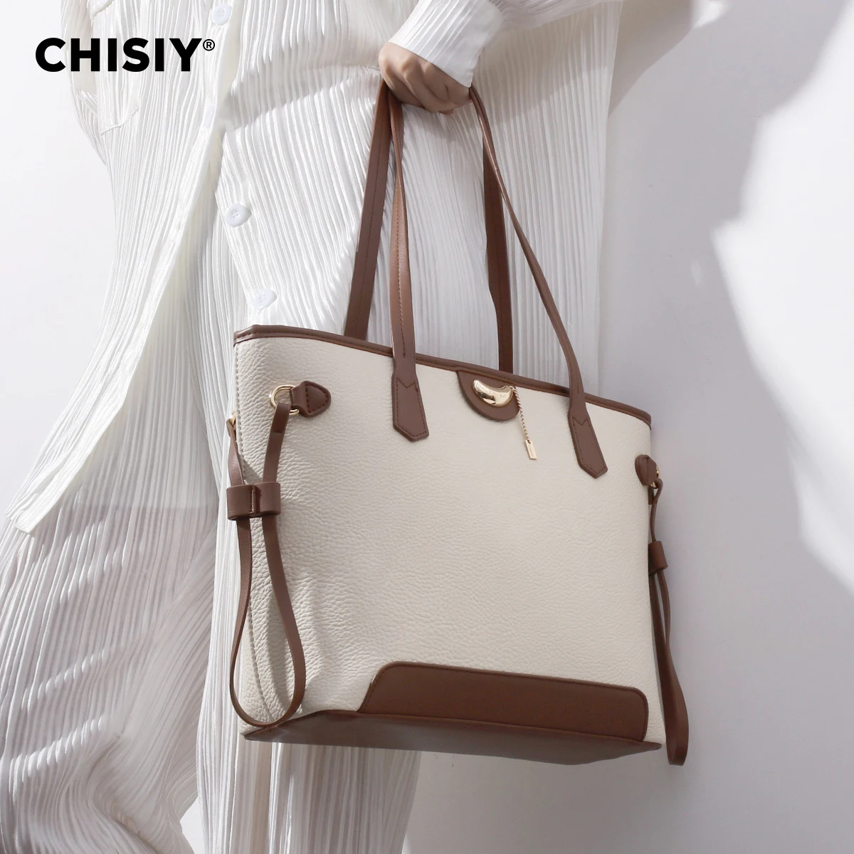 1 pc CHISIY Original Handmade Tote Bag,Shoulder Bag,Weekender Bag,Spring, Summer White Bag,Vintage Preppy Chic Bag for Work