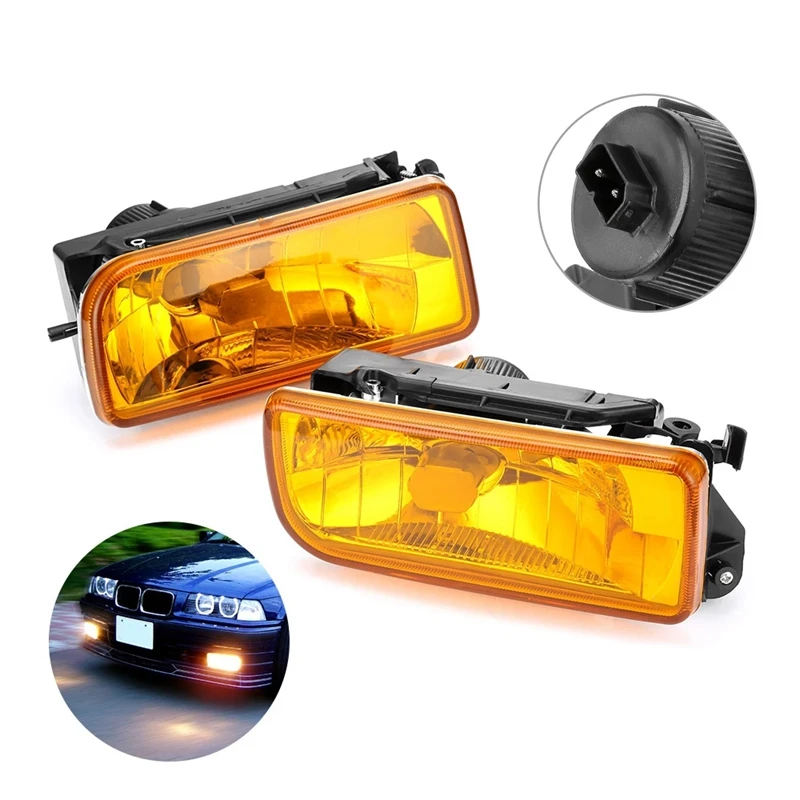 E36 Fog Lights for -BMW M3 (E36) 3 Series 1992-1999 Fog Lamps Replacement Assembly 1 Pair (Yellow Lens)