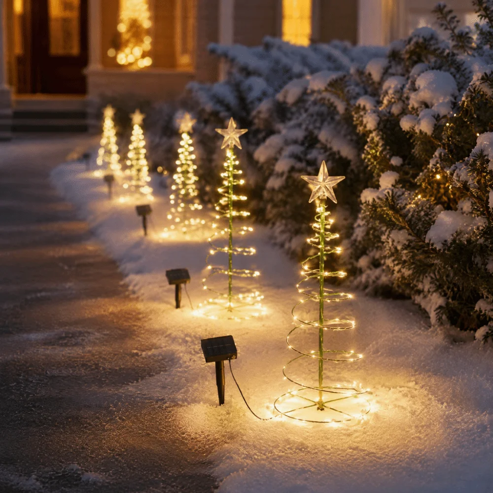 8 Modes Solar Iron Christmas Tree Lights Luminous Warm/Colorful Light Christmas Tree Decorative Lamp Ornament LED
