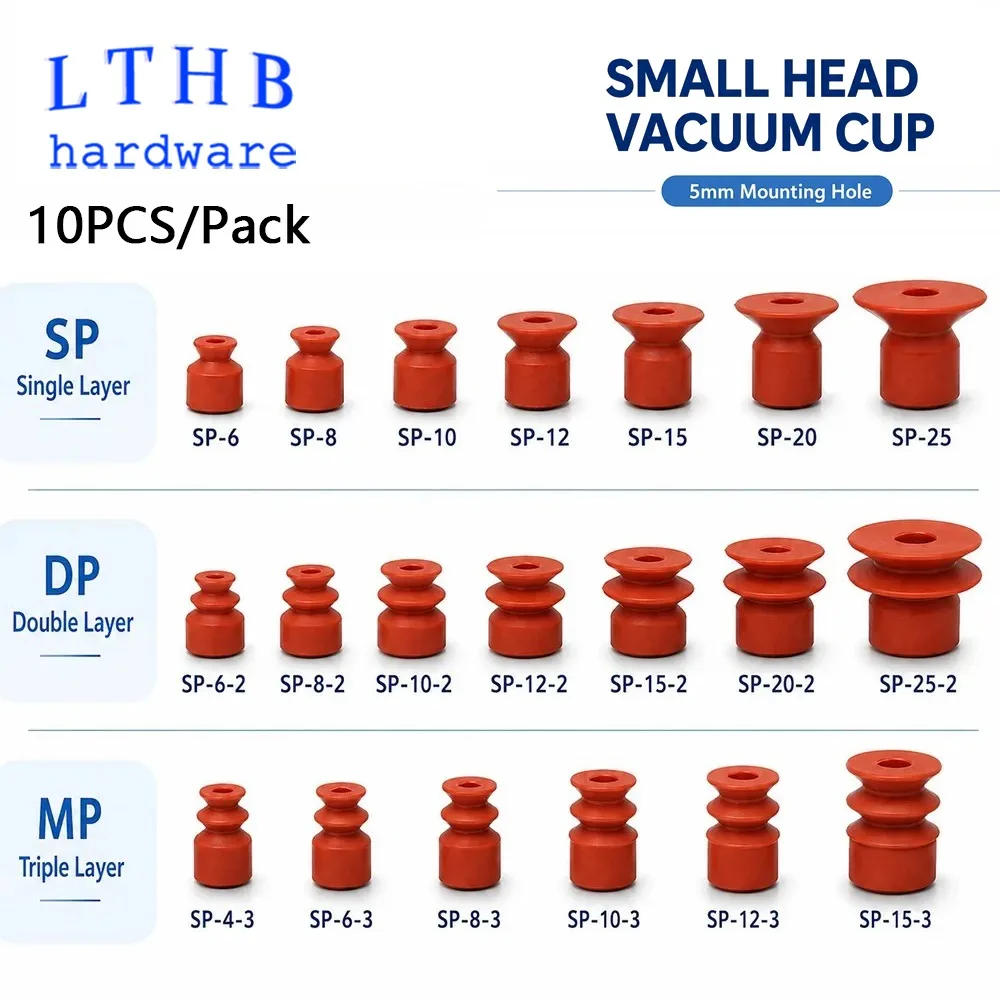 10PCS Industrial Pneumatic Suction Cup 5mm Mounting Hole Red Silicone SP DP MP Bellows Vacuum Pads for Robot Manipulator Parts