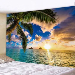 Green Plant Seawater Landscape Tapestry 3d Printed Sunset Sea Wave Lake Wall Hanging Home Living Room Bedroom Decor Aesthetic