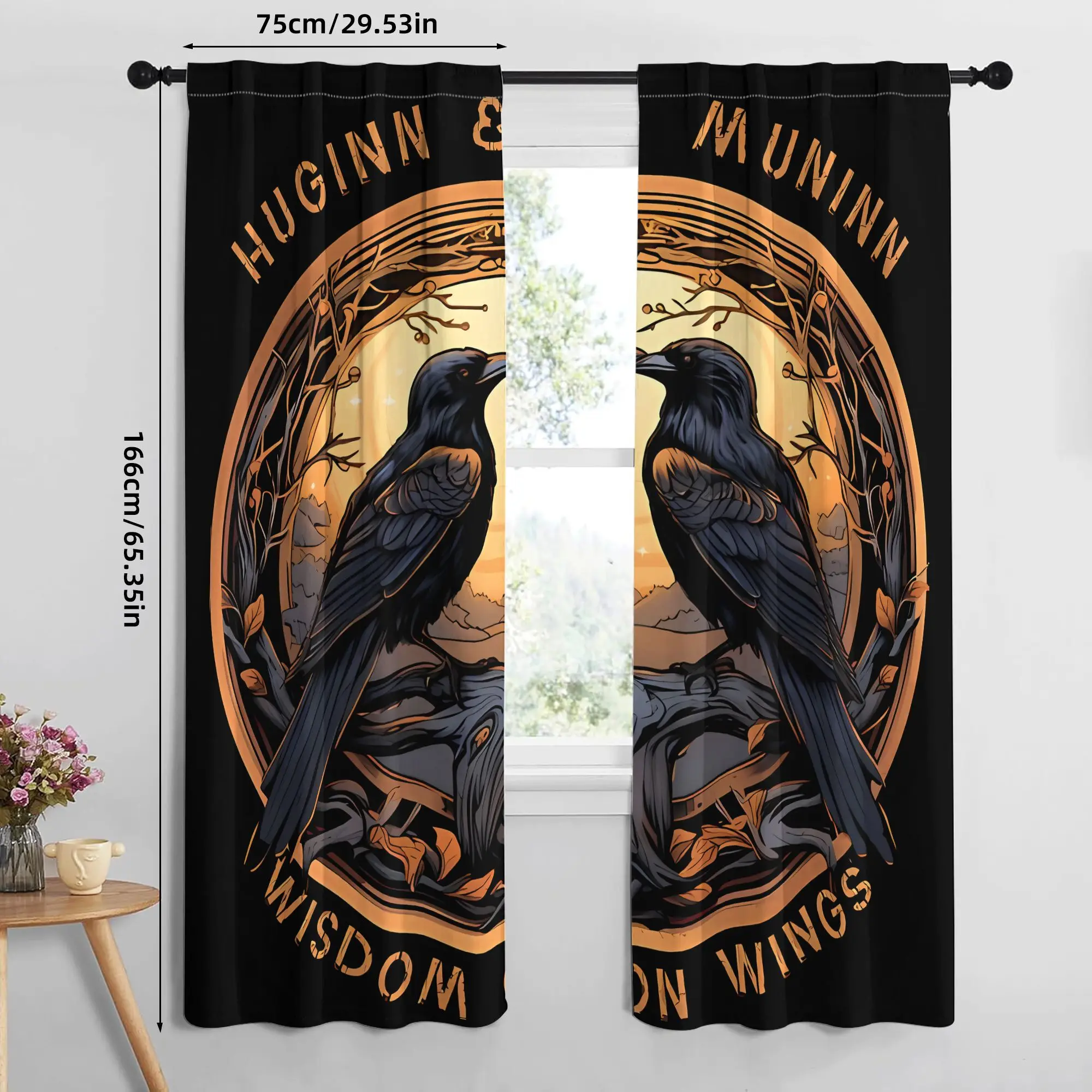

Шторы Huginn и Muninn, скандинавская мифология, ворон, художественный принт, оконные шторы, тема викингов, домашний декор, гостиная, спальня, скандинавский стиль