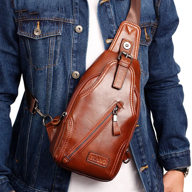 Men Genuine Leather Shoulder Cross body Chest Bag Sling BackpackFashion Travel Designer Real Cowhide Male Side Messenger Bags