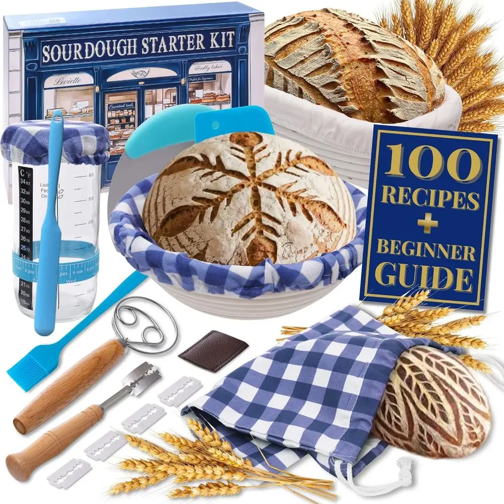 

Sourdough Starter Kit for Beginners with Beginner Guide & 100 Recipes - Sourdough Bread Baking Supplies and Tools, Homemade Brea
