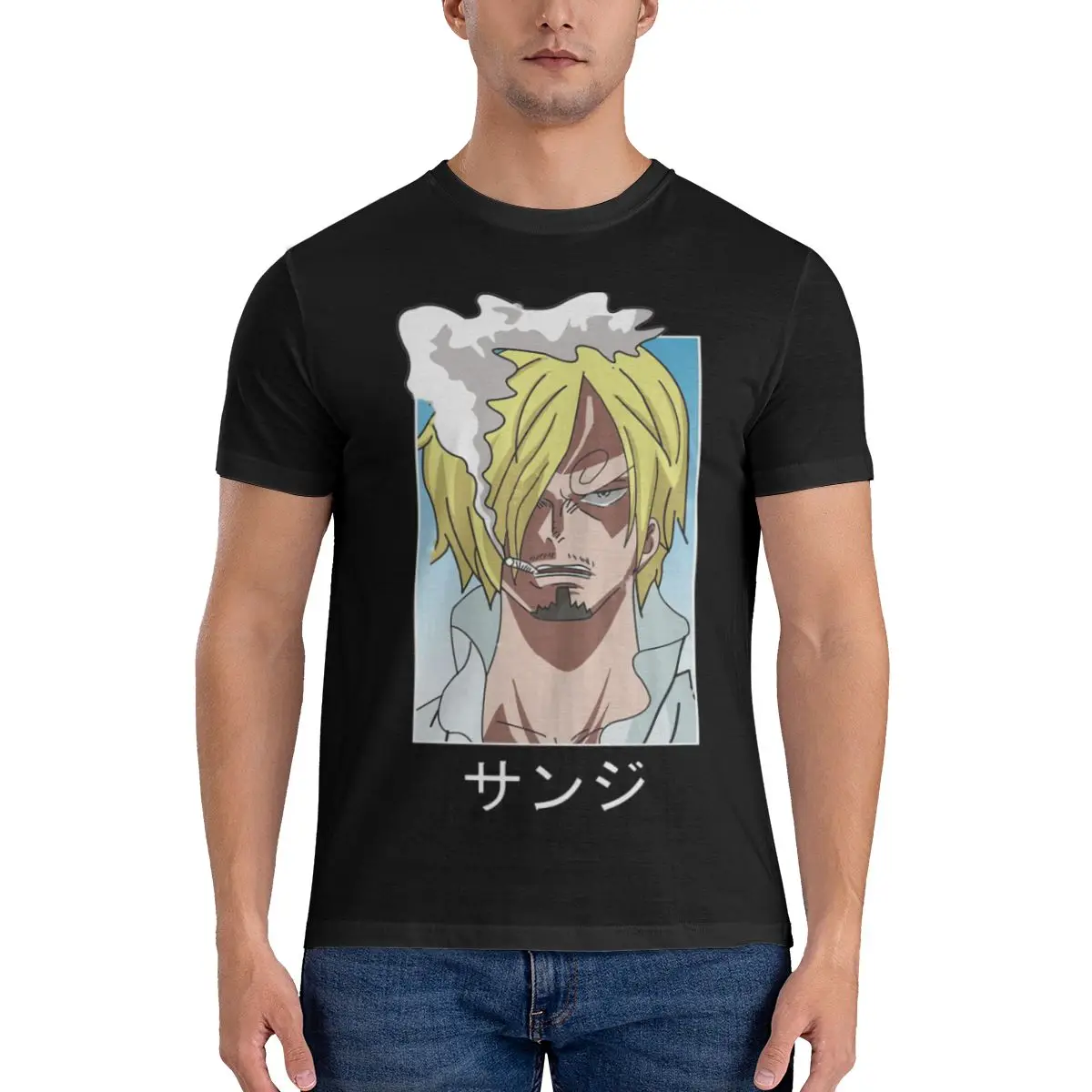 Sanji Men's T Shirts One Piece Luffy Cartoon Funny Tees Short Sleeve Crewneck T-Shirt Cotton Printing Clothing