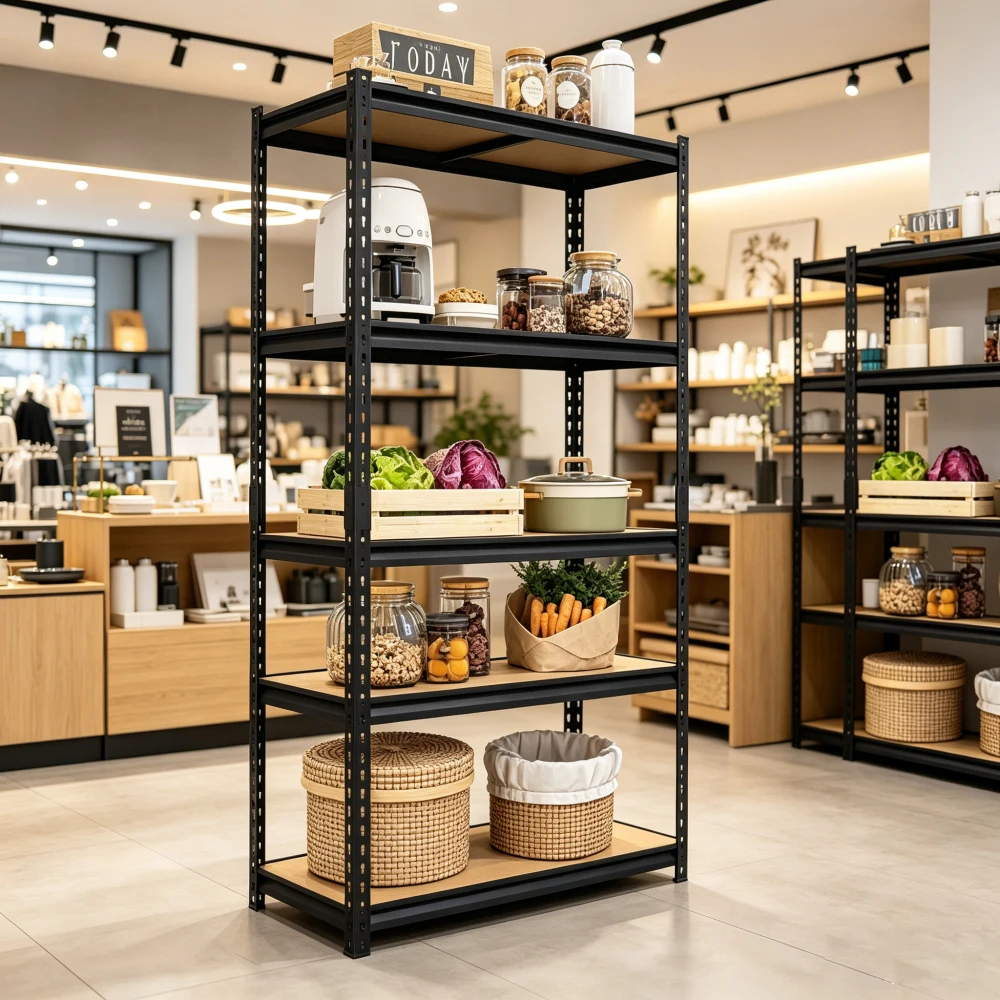 5-Tier Black Metal Storage Shelf 2000LBS Heavy Duty Garage Reptile Cage Organizer 35.5W×15.8D×71H Home Office Use