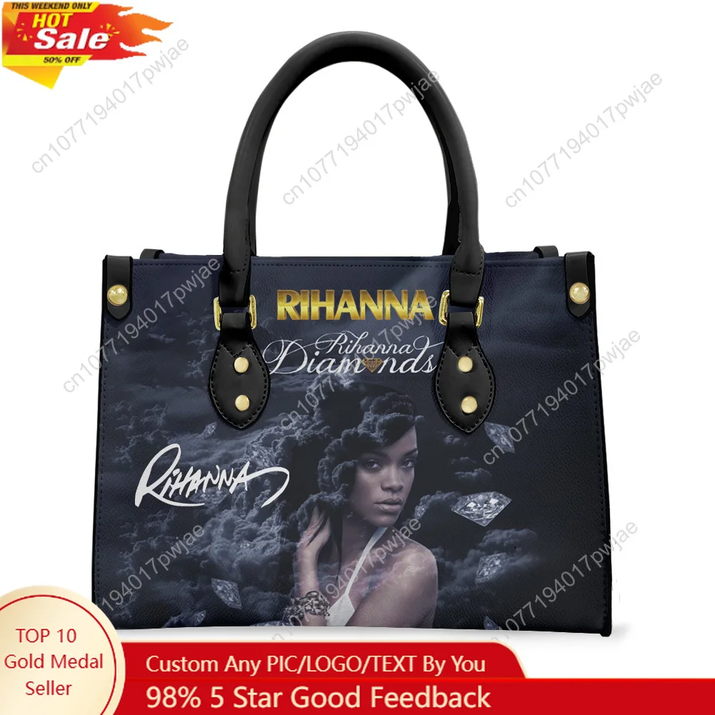 

R-Rihanna Hip-hop Rapper Tote Bag Purse Womens Mens Personalized Text Image PU Leather Handbag Business Shopping Gift Bags