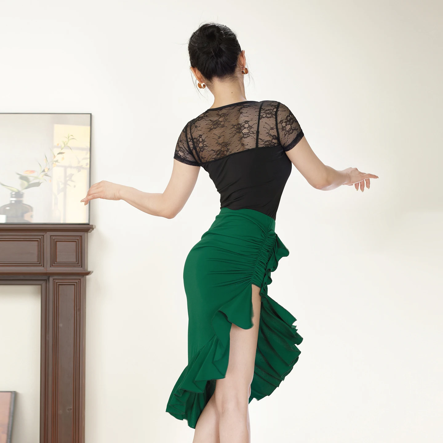 زي الرقص اللاتيني للنساء البالغات، تنورة جديدة عالية الخصر للتنحيف، ملابس التانغو تشاتشا سامبا، تنانير أداء الفتيات #4