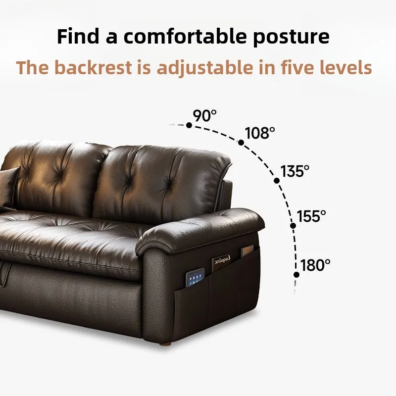 Leather sofa bed, foldable variable bed integrated dual-purpose living room pull-out leave-in sofa