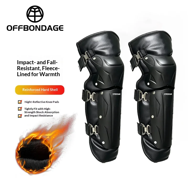 OFFBONDAGE Winter Motorcycle Warm Knee Pads Hard Shell Waterproof Fleece Lined Riding Knee Shin Protector Thickened Leg Guards