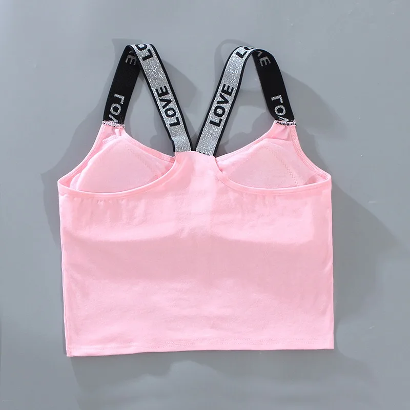 Cotton Teen Bra Girl Solid Color Vest Beautiful Back Sports Anti Sagging Running Adolescente Kids Underwear with Chest Pad 8-16Y