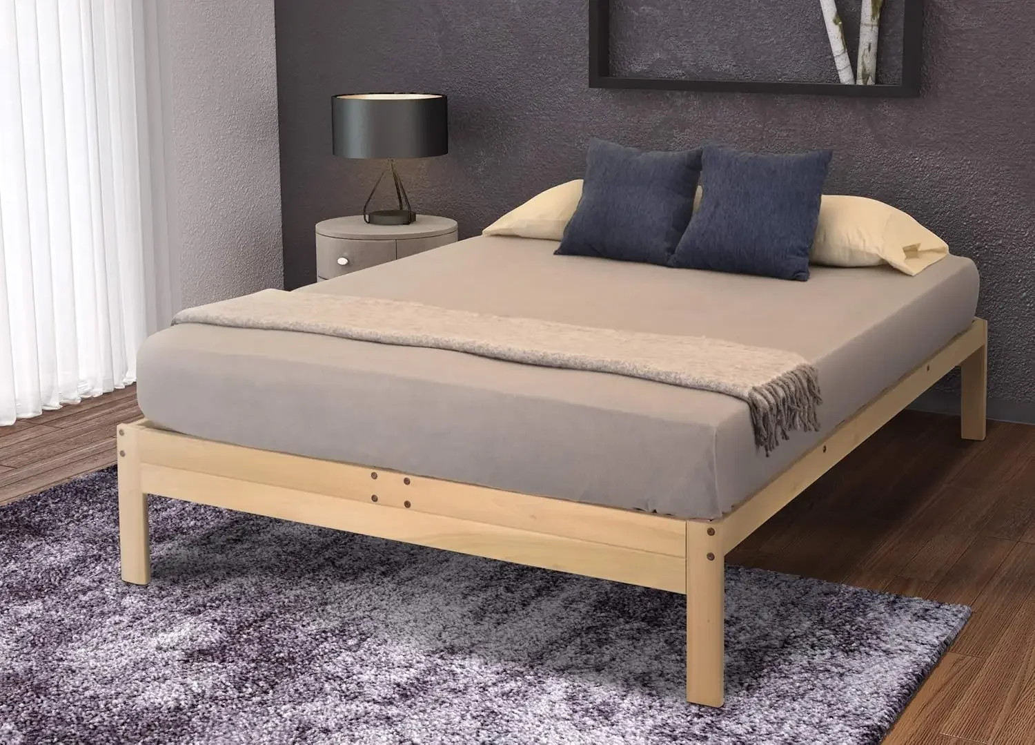 Frames Nomad Platform Bed - Full Bed Frame - Unfinished Wood Bed Frame  Minimalist Swedish Design Natural Wood  Easy Ass