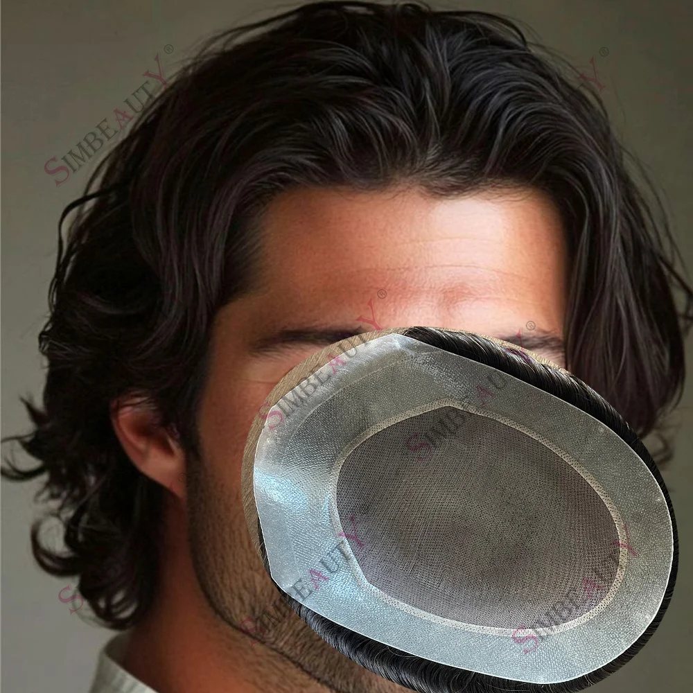 

Men Wig Natural Human Hair Toupee Comfort Mono&Vloop PU Male Wigs Super Durable Male Hair Prosthesis 6" Hair Replacement System