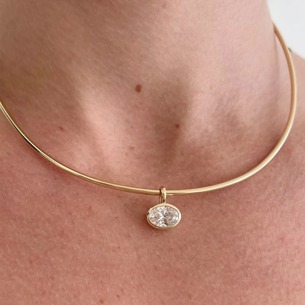 2026 Geometric Zircon Pendant Torques Necklace 18K Gold Plated Fashion Jewelry Gift for Women Girls